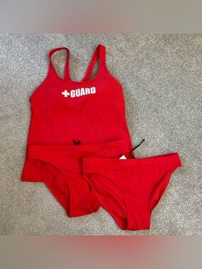 Blarix Tankini Set of 3 Red Lifeguard Guard Swimsuit Womens Large Pool Summer